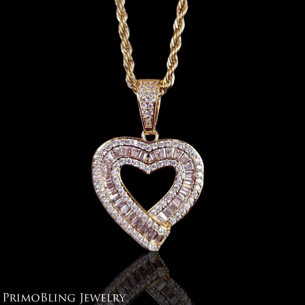 Iced Out Baguette Heart Necklace